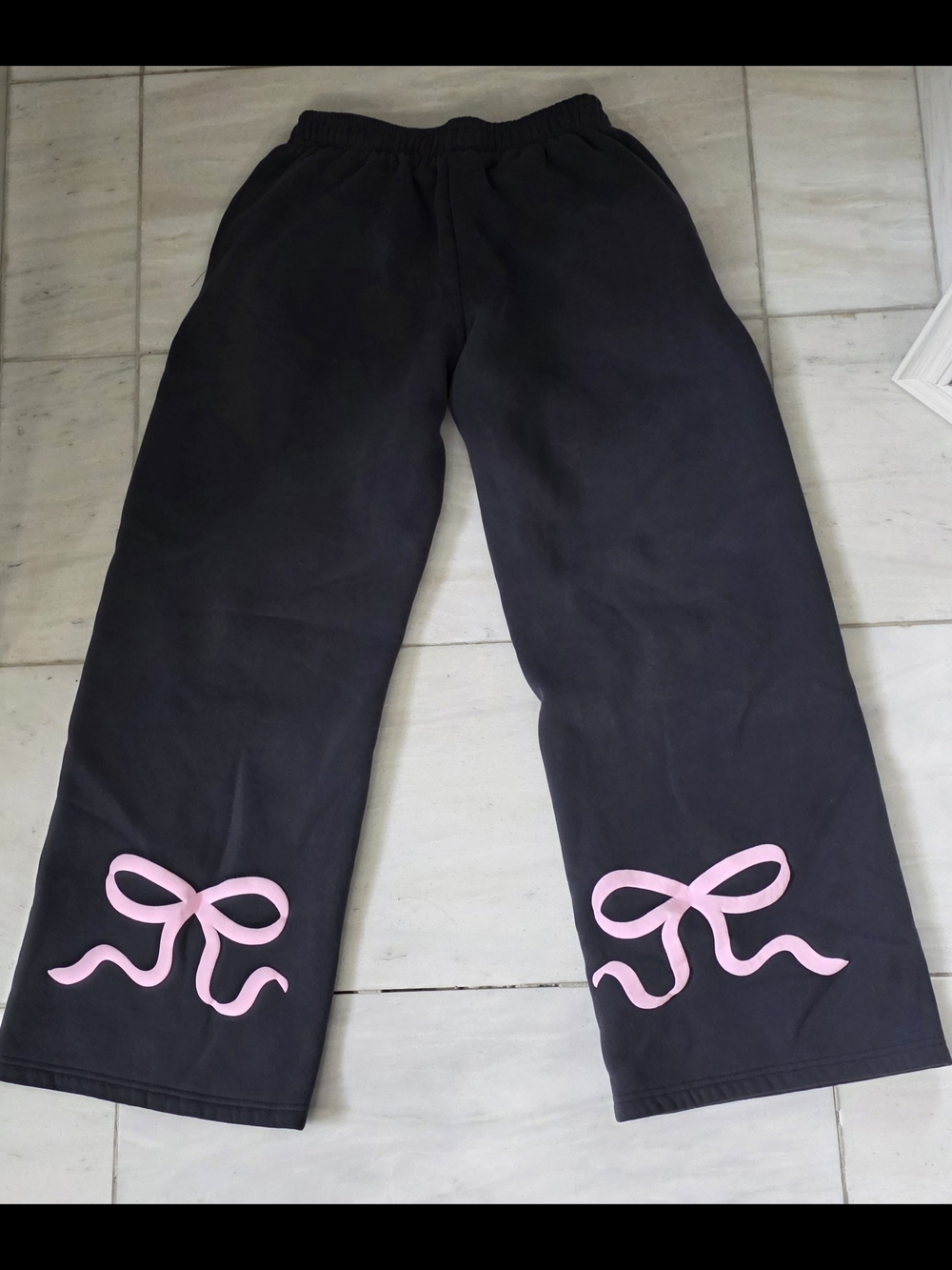 Edikted Dark Gray Oversized Sweatpants with Pink Bow Detail On Back